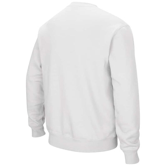 Northwestern University Wildcats Men's White Colosseum Crewneck Sweatshirt With Sewn Arched Northwestern Over N-Cat Design -Back