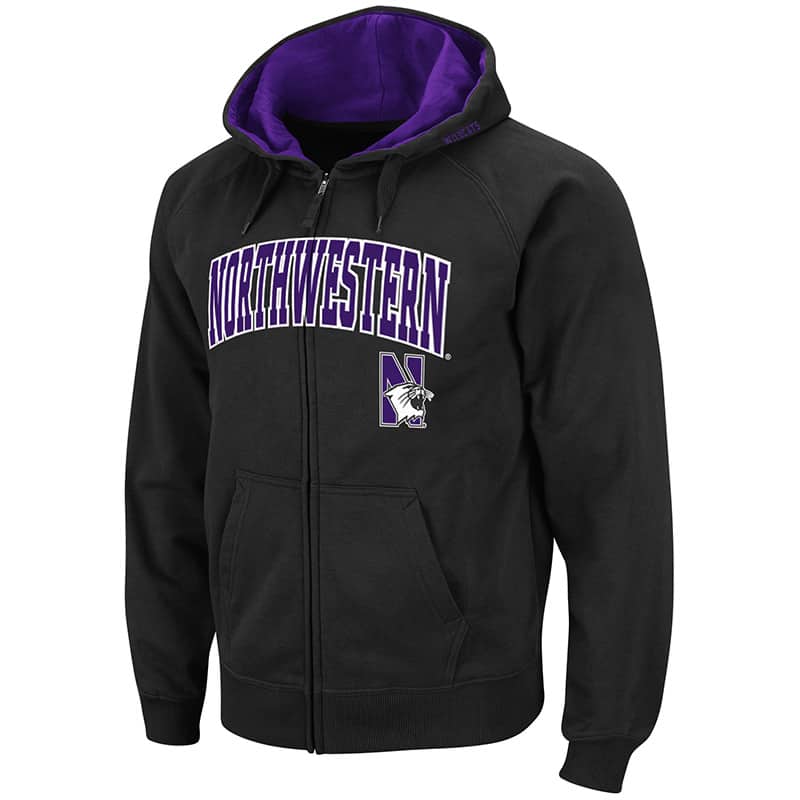 Northwestern University Wildcats Colosseum Men's Black VF Full Zip Hooded Sweatshirt Arch & N-Cat Design