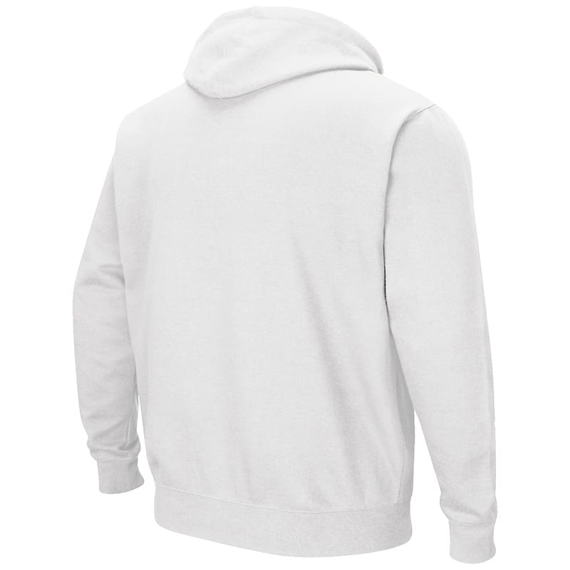 Northwestern University Wildcats Colosseum Men's White VF Full Zip Hooded Sweatshirt with Arch & N-Cat Design-Back