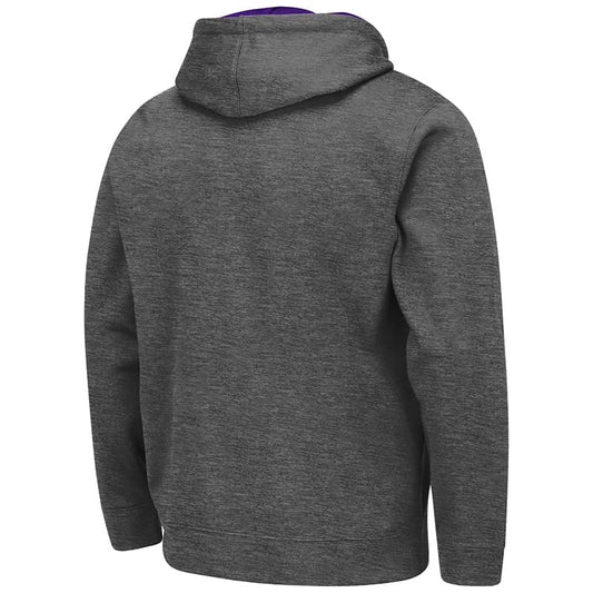 Northwestern University Wildcats Colosseum Men's Charcoal VF Poly Slub Fleece F-Z Hoodie With N-Cat Design-Back