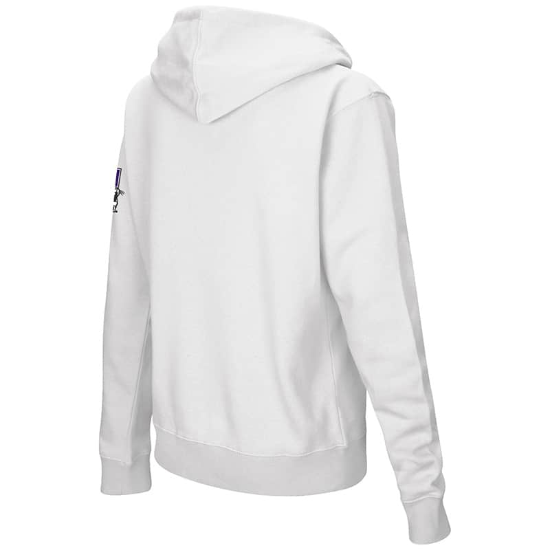 Northwestern University Wildcats Colosseum Men's White VF Full Zip Hooded Sweatshirt with Arched Northwestern Design-Back