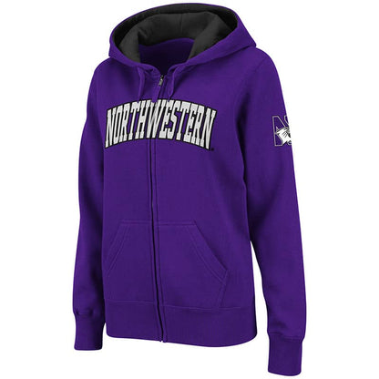 Northwestern University Wildcats Colosseum Men's Purple VF Full Zip Hooded Sweatshirt with Arched Northwestern Design