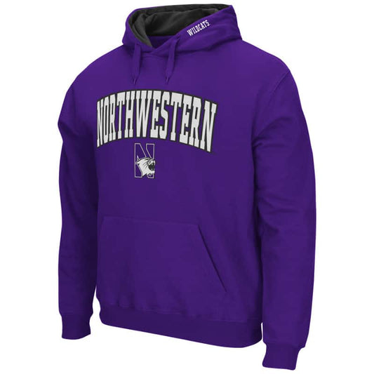Northwestern University Wildcats Colosseum Men's Purple VF Pullover Hooded Sweatshirt with Arch & N-Cat Design