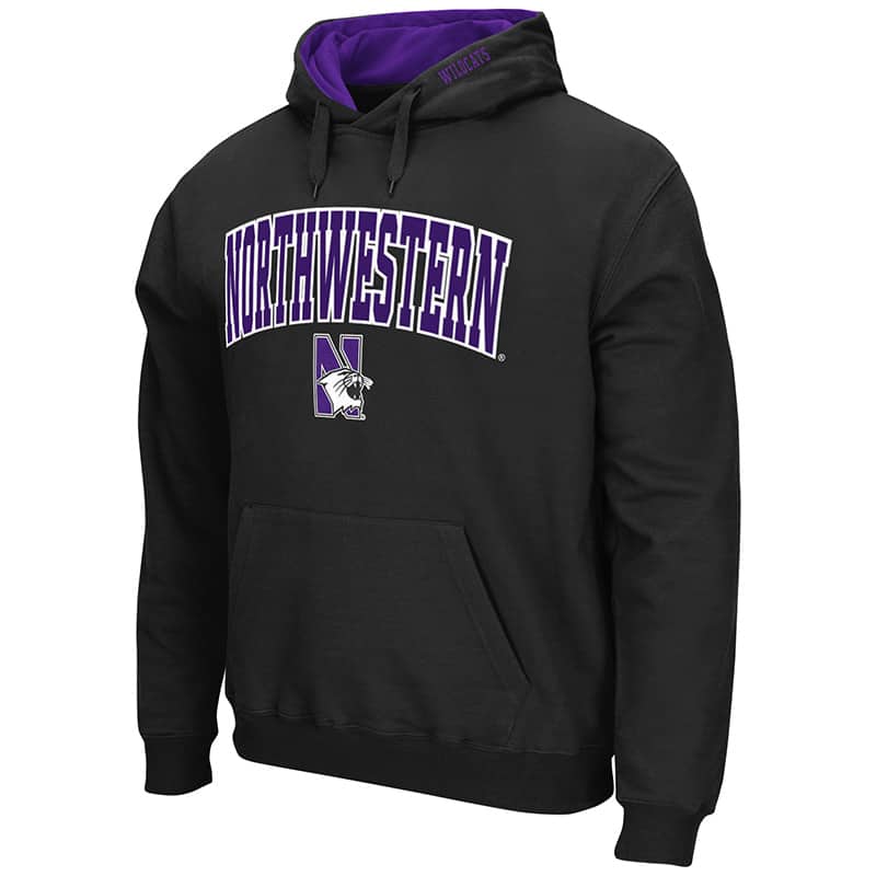 Northwestern University Wildcats Colosseum Men's Black VF Pullover Hooded Sweatshirt Arch & N-Cat Design