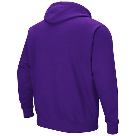 Northwestern University Wildcats Colosseum Men's Purple VF Pullover Hooded Sweatshirt with Arch & N-Cat Design-Back