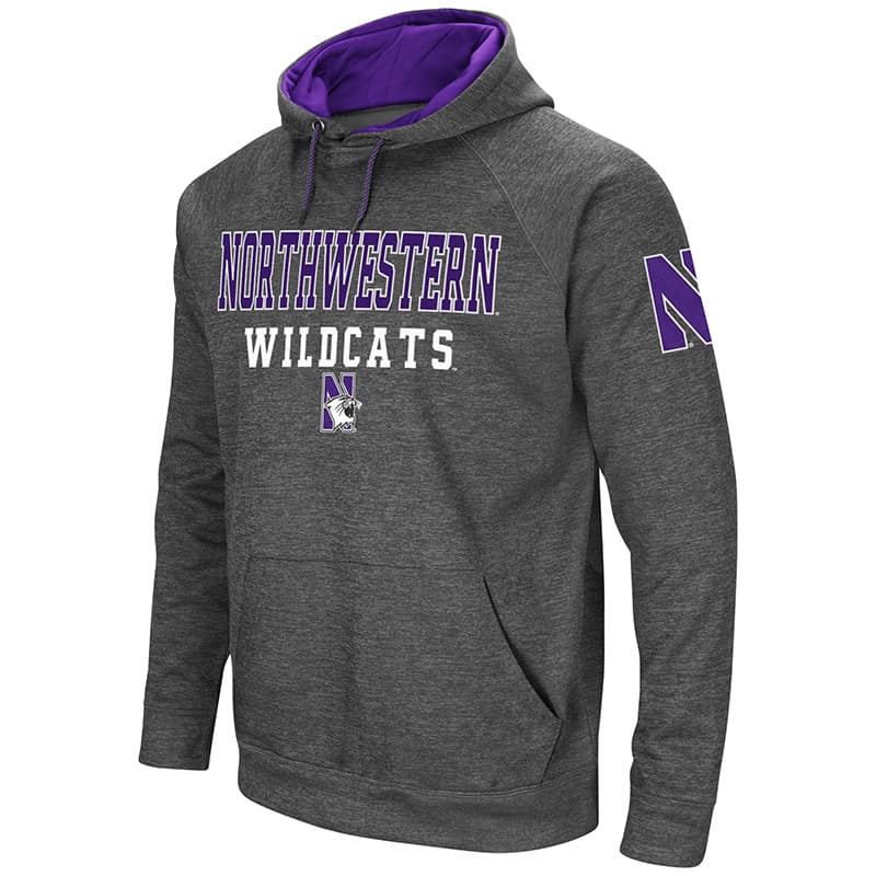 Northwestern University Wildcats Colosseum Men's Charcoal VF Poly Slub Fleece Raglan Hooded Sweatshirt with N-Cat Design
