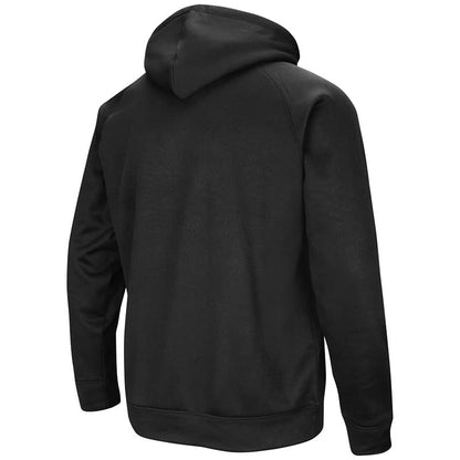 Northwestern University Wildcats Colosseum Men's Black VF Poly Fleece Raglan Hooded Sweatshirt with N-Cat Design-Black