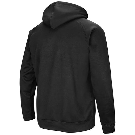 Northwestern University Wildcats Colosseum Men's Black VF Poly Fleece Raglan Hooded Sweatshirt with N-Cat Design-Black