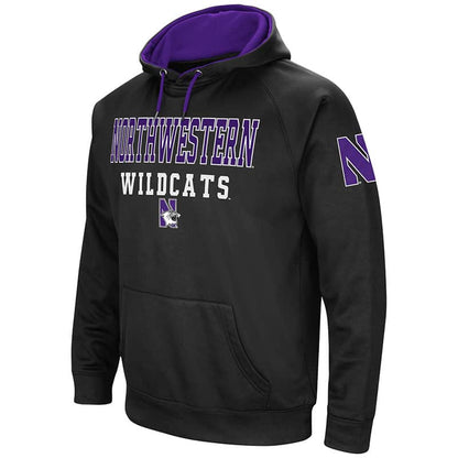 Northwestern University Wildcats Colosseum Men's Black VF Poly Fleece Raglan Hooded Sweatshirt with N-Cat Design