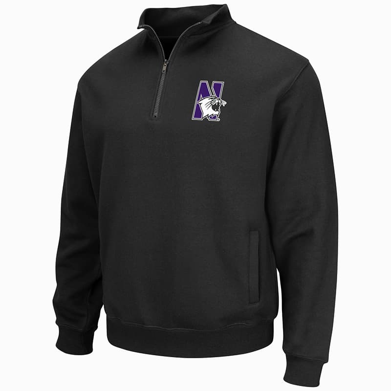 Northwestern University Wildcats Colosseum Men's Black VF 1/4 Zip Sweatshirt with N-Cat Design