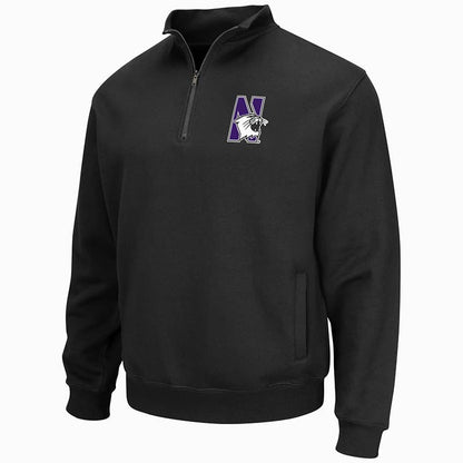 Northwestern University Wildcats Colosseum Men's Black VF 1/4 Zip Sweatshirt with N-Cat Design