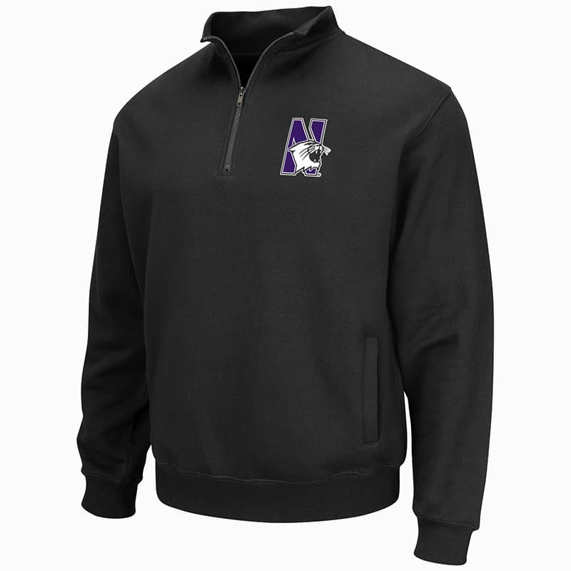 Northwestern University Wildcats Colosseum Men's Black VF 1/4 Zip Sweatshirt with N-Cat Design