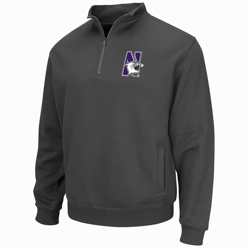 Northwestern University Wildcats Colosseum Men's Charcoal VF 1/4 Zip Sweatshirt with N-Cat Design