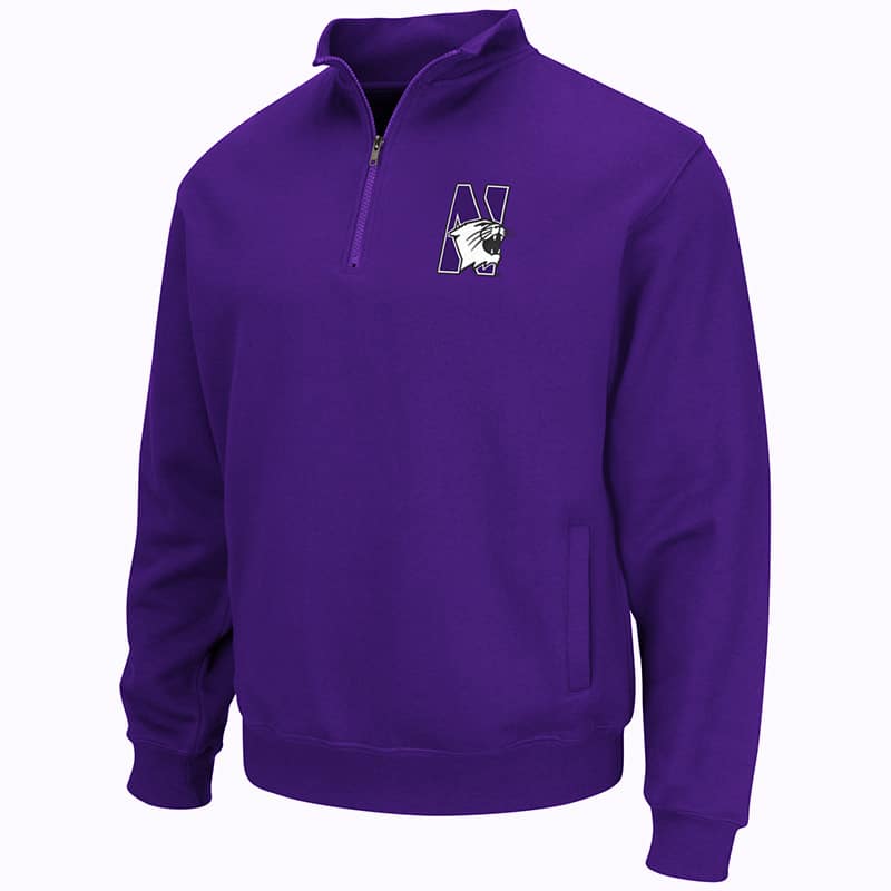 Northwestern University Wildcats Colosseum Men's Purple VF 1/4 Zip Sweatshirt with N-Cat Design