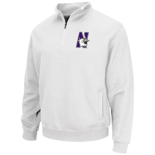 Northwestern University Wildcats Colosseum Men's White VF 1/4 Zip Sweatshirt with N-Cat Design