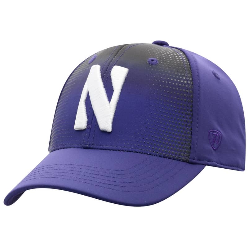 Northwestern University Wildcats Top Of The World Constructed Onefit Purple/Printed Black Performance Hat with Stylized N Design