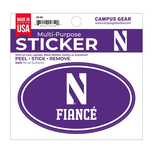 Northwestern University Wildcats Full Color Outside Application 3"X5" Oval Multi-Purpose Sticker with N & Fiancé Design