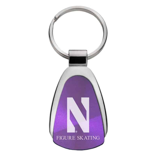Northwestern University Wildcats Laser Engraved Purple Teardrop Keychain with Stylized N & Figure Skating Design