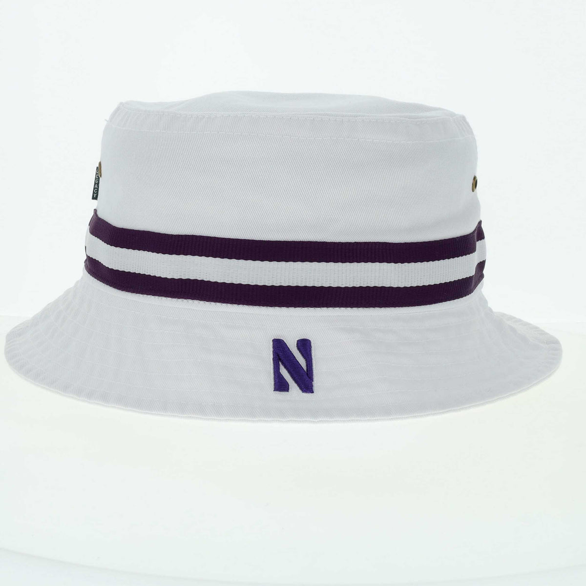 Northwestern University Wildcats Relaxed Twill White Floppy/Bucket Hat with Contrasting Team Color Band and Stylized N Design