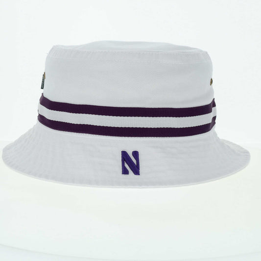 Northwestern University Wildcats Relaxed Twill White Floppy/Bucket Hat with Contrasting Team Color Band and Stylized N Design
