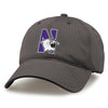 Northwestern University Wildcats Game Unconstructed Graphite Velcro Back Hat with Multicolor N-cat Design