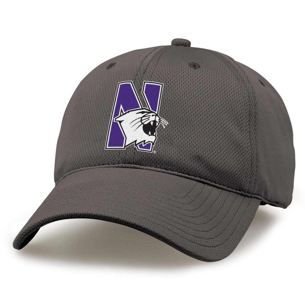 Northwestern University Wildcats Game Unconstructed Graphite Velcro Back Hat with Multicolor N-cat Design