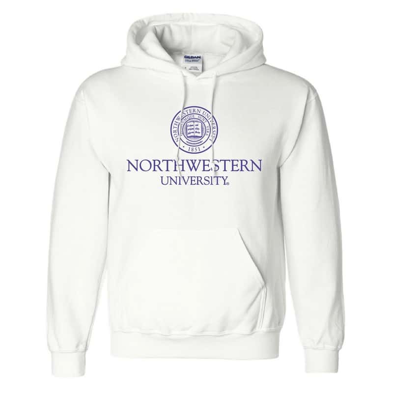 Northwestern University Wildcats Men's White Hooded Sweatshirt with Northwestern University Seal Design