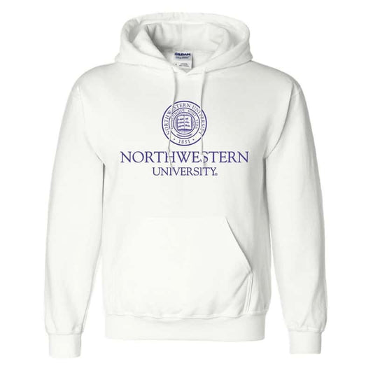 Northwestern University Wildcats Men's White Hooded Sweatshirt with Northwestern University Seal Design