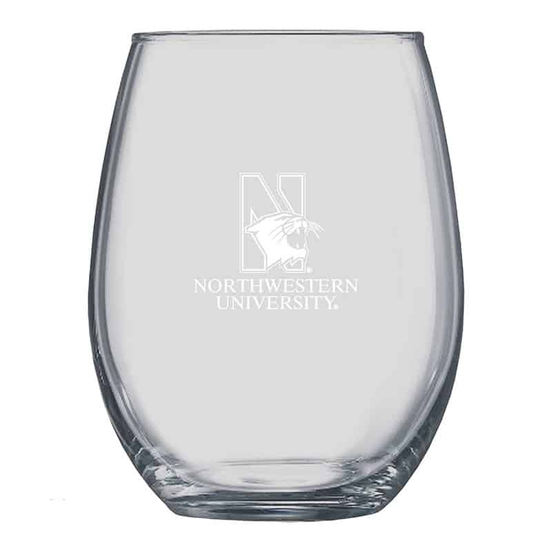Northwestern University Wildcats 21 oz. Laser Engraved Boulder Stemless Wine Glass With N-Cat Design