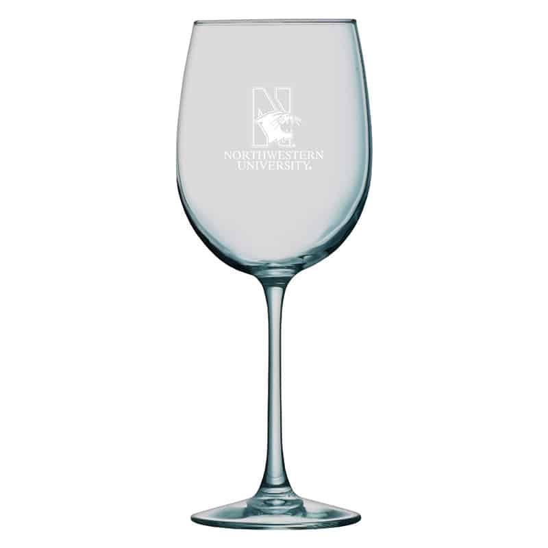 Northwestern University Wildcats 16 oz. Laser Engraved Sanctuary White Wine Glass With N-Cat Design