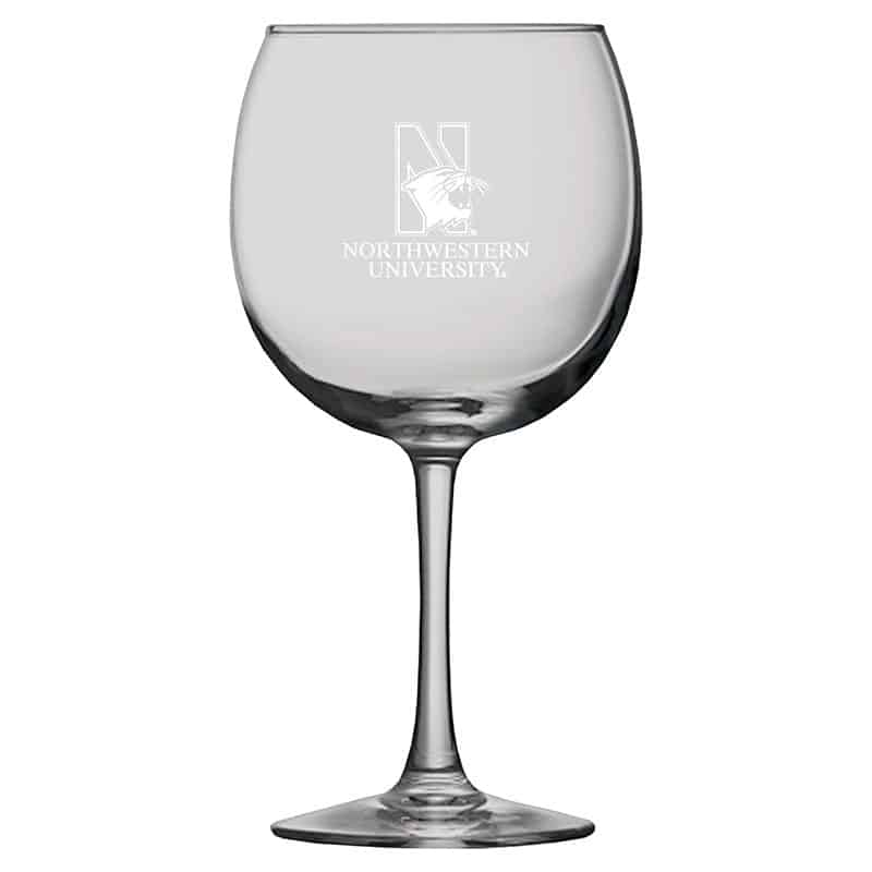 Northwestern University Wildcats 16 oz. Laser Engraved Sanctuary Red Wine Glass With N-Cat Design