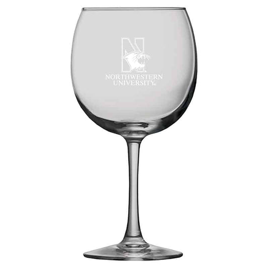 Northwestern University Wildcats 16 oz. Laser Engraved Sanctuary Red Wine Glass With N-Cat Design