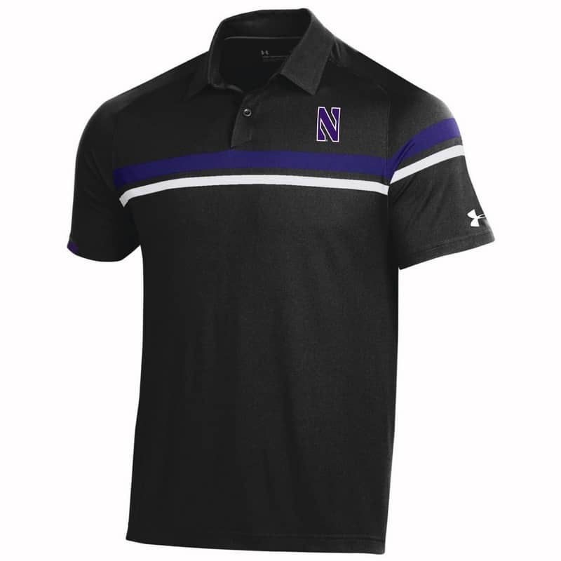 Northwestern University Wildcats Men’s Under Armour Tour Drive Black Sideline Polo shirt