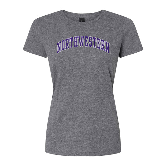 Northwestern University Wildcats Women's MV Softstyle Graphite Heather Tee Shirt with Two Color Northwestern Arch Design