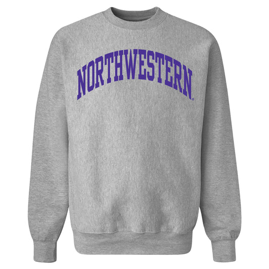 Northwestern University Wildcats Men's MV Pro-Weave Super-Heavy Graphite Crewneck Sweatshirt with One Color Arch Design