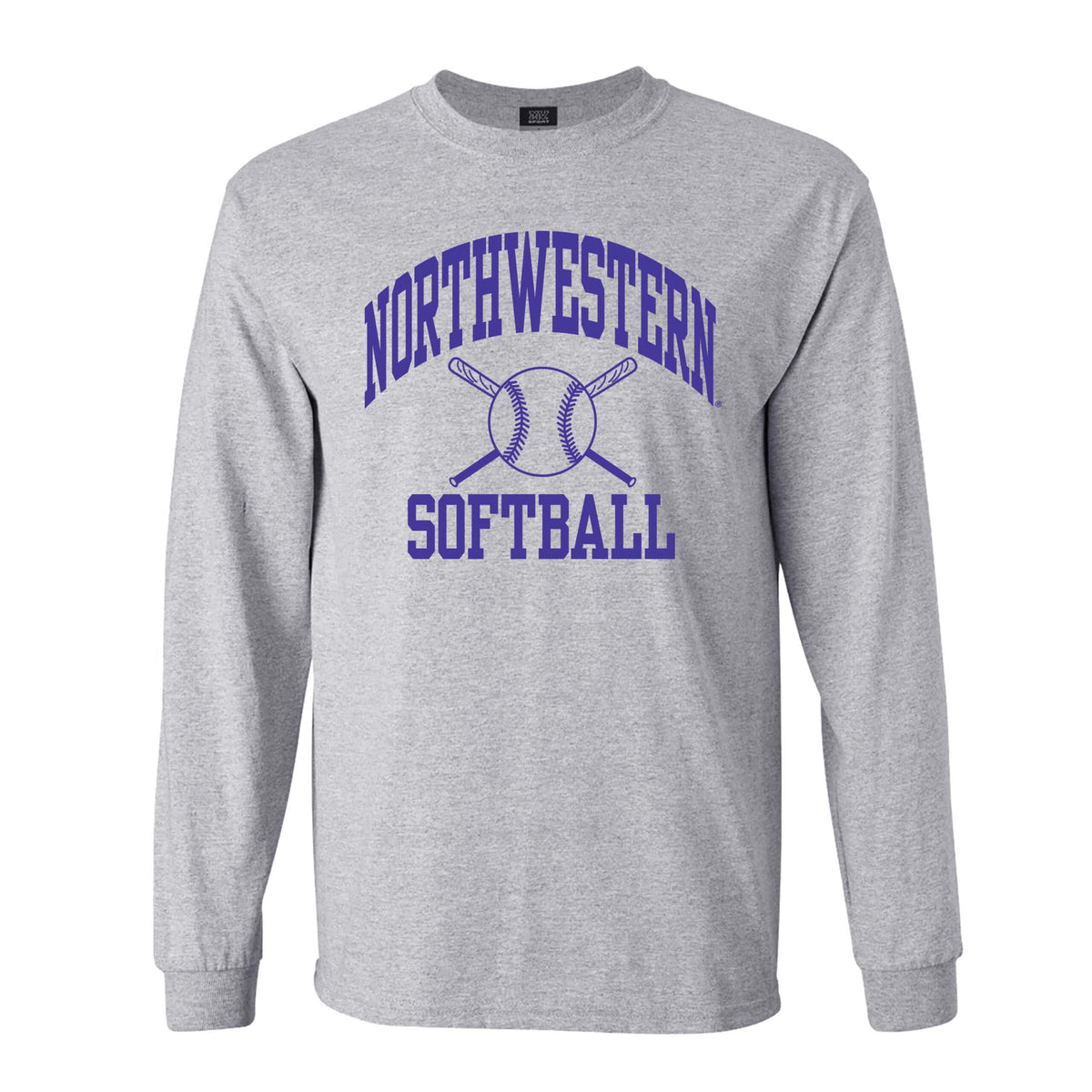 Northwestern University Wildcats Sport Grey Long Sleeve Tee Shirt with Softball Design