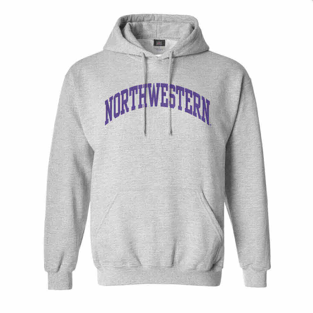 Northwestern University Wildcats Men's MV Fundamental Fleece Heather Grey Hooded Sweatshirt with One Color Arch Design