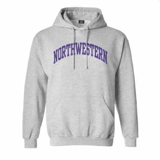 Northwestern University Wildcats Men's MV Fundamental Fleece Heather Grey Hooded Sweatshirt with One Color Arch Design