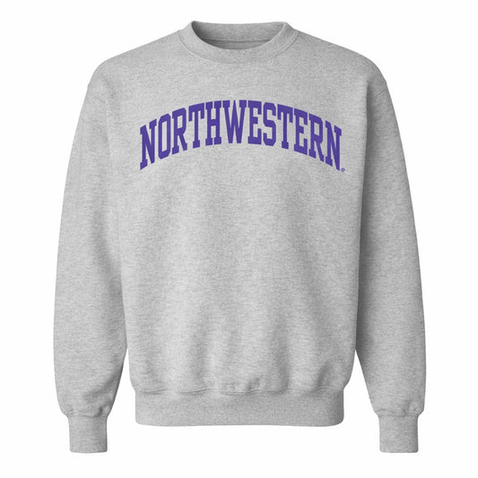 Northwestern University Wildcats Men's MV Pro-Weave Super-Heavy Heather Grey Crewneck Sweatshirt with One Color Arch Design