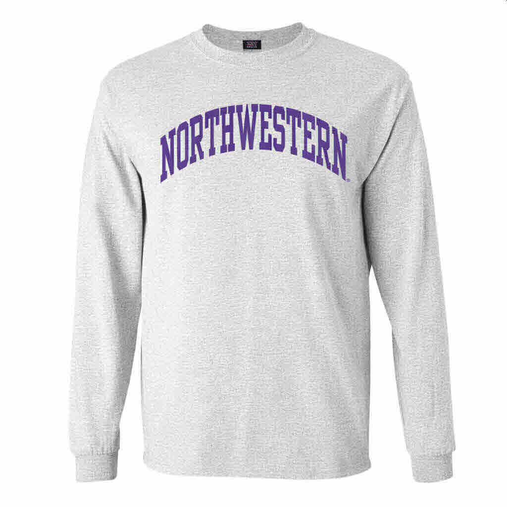 Northwestern University Wildcats Men's MV Heather Grey Classic Long Sleeve Tee with One Color Arch Design