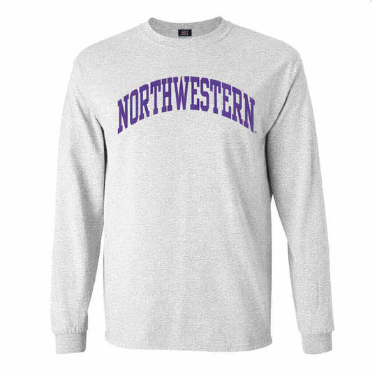 Northwestern University Wildcats Men's MV Heather Grey Classic Long Sleeve Tee with One Color Arch Design