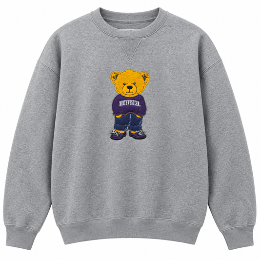 Northwestern University Wildcats Teddy Bear Crewneck Sweatshirt – Heather Grey