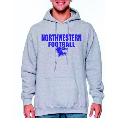 Northwestern University Wildcats Grey Hooded Sweatshirt with Northwestern Football Wildcat Design