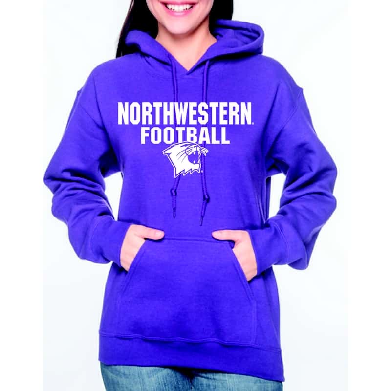 Northwestern University Wildcats Purple Hooded Sweatshirt with Northwestern Football Wildcat Design