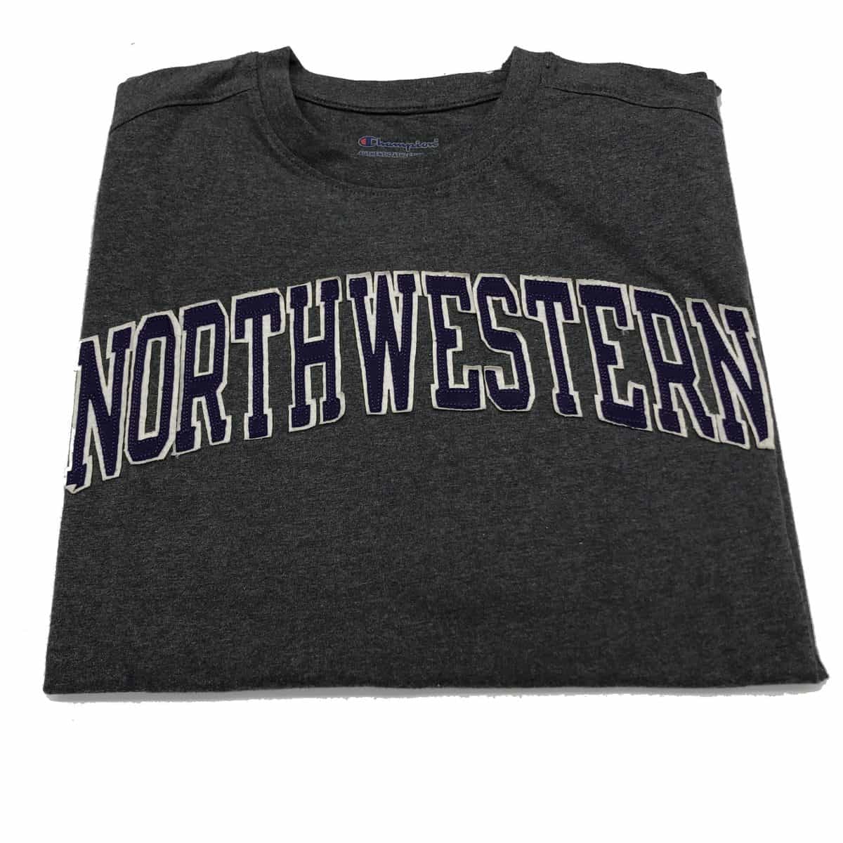 Northwestern University Wildcats Men's Granite Heather Short Sleeve Tee Shirt with Vintage Appliqué Arched Northwestern Design