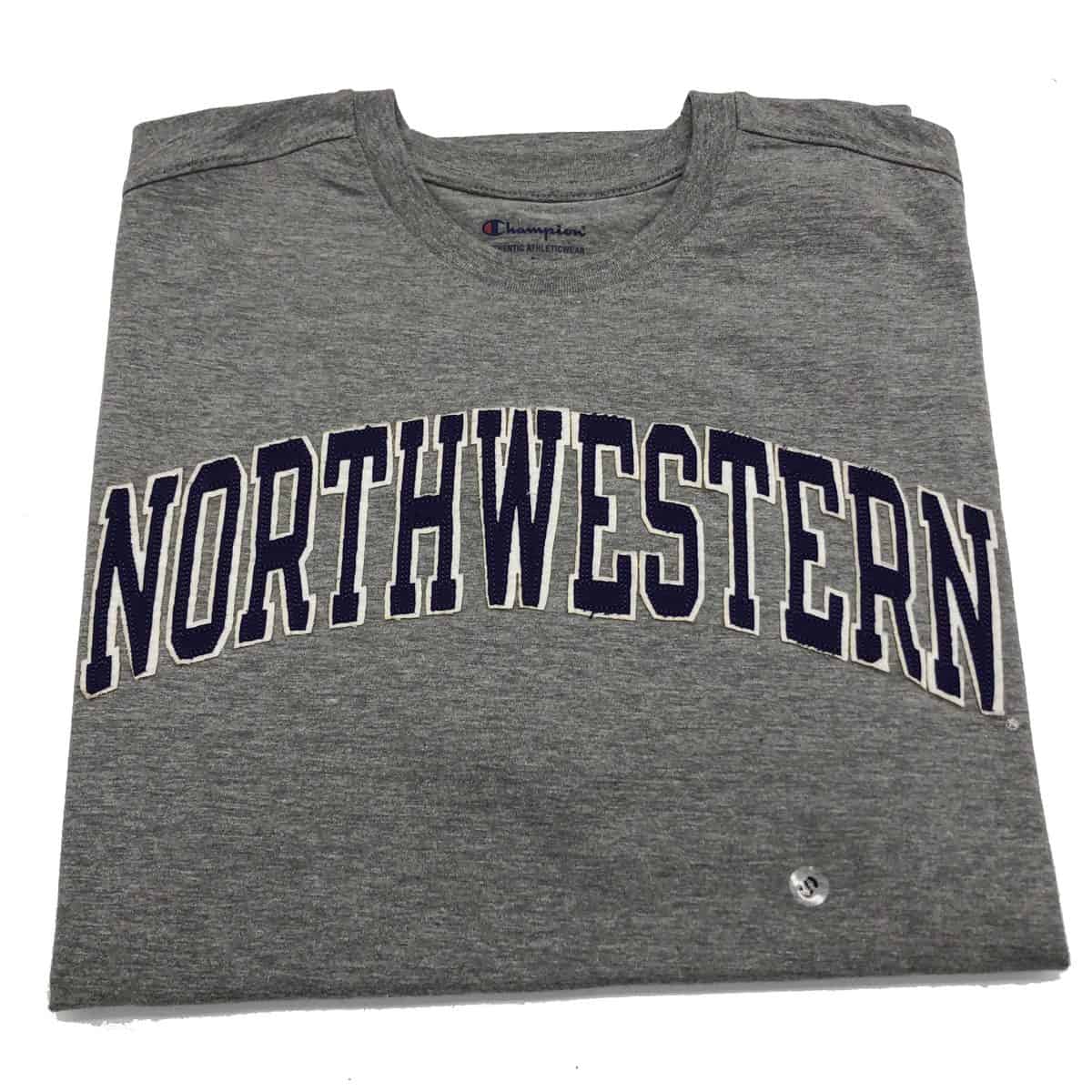 Northwestern University Wildcats Men's Heritage Grey Short Sleeve Tee Shirt with Vintage Appliqué Arched Northwestern Design -2