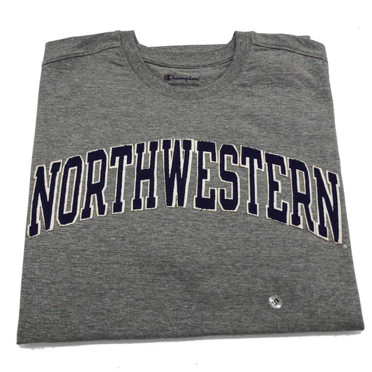 Northwestern University Wildcats Men's Heritage Grey Short Sleeve Tee Shirt with Vintage Appliqué Arched Northwestern Design -2