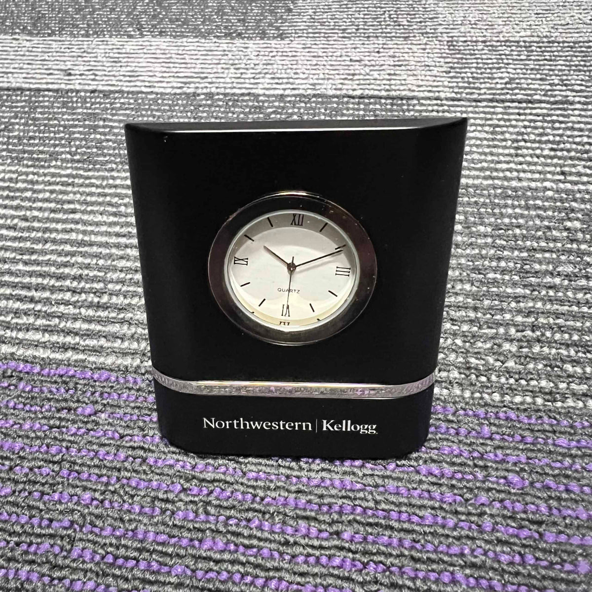 Northwestern | Kellogg Laser Engraved Black Trillium Two-Toned Desk Clock