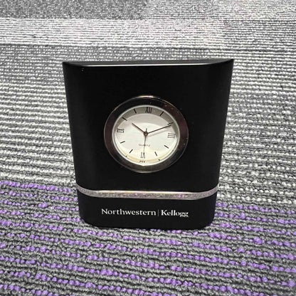 Northwestern | Kellogg Laser Engraved Black Trillium Two-Toned Desk Clock