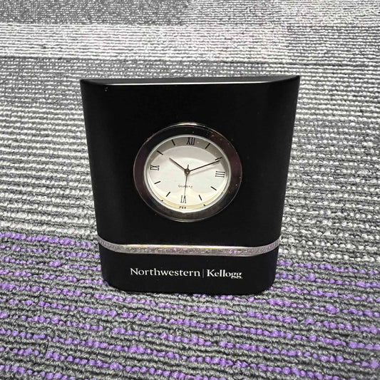 Northwestern | Kellogg Laser Engraved Black Trillium Two-Toned Desk Clock